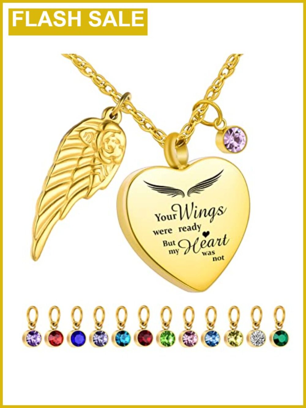 Heart Urn Necklace Stainless Steel 12 Birthstones Sympathy Gift